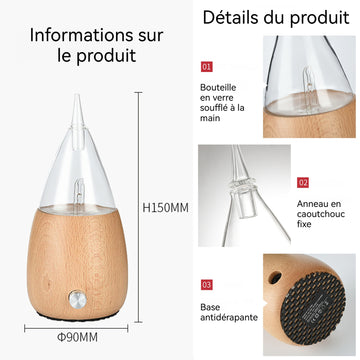 Appareil d'aromathérapie 50ml 9x15cm lumières colorées base en bois faite main antidérapante diffuseur d'arômes par atomisation